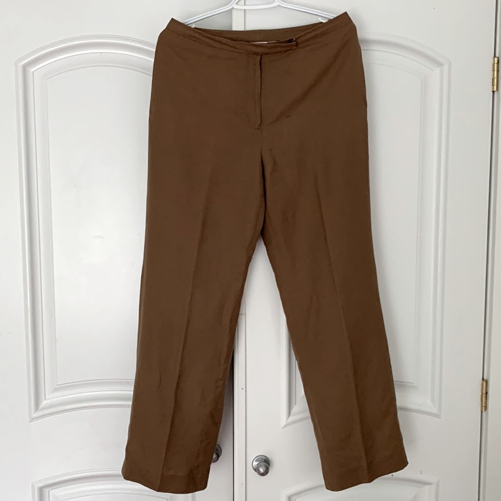 Kasper Linen Blend Pants/Trousers Wide Leg, Brown - Size 8